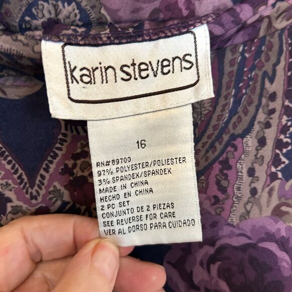 Vintage '90s Karin Stevens Purple Floral Paisley Career A-Line Maxi Skirt 16 - Picture 3 of 8